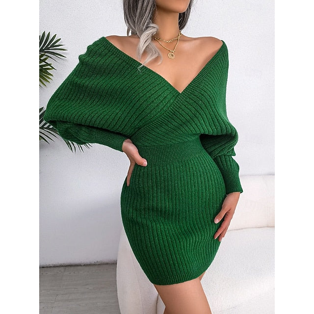 Women's Sweater Sweater Dress Casual Soft Pure Color Ribbed