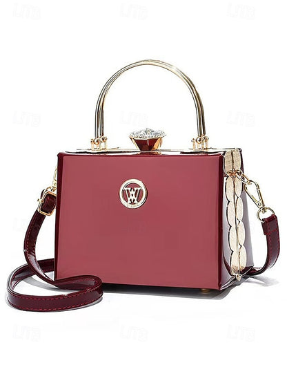 Burgundy with Evening Handbag Women's Patent Gold Leather