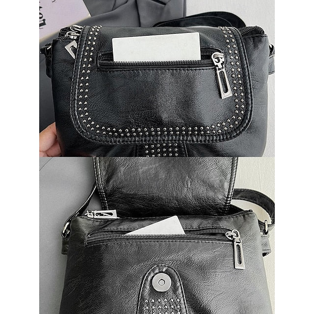 with Faux Bag Women's Leather Brown Crossbody Studded