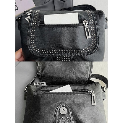 with Faux Bag Women's Leather Brown Crossbody Studded