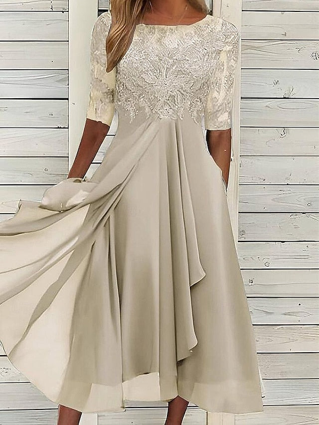 Women's Midi Dress Lace Dress Cocktail Dress Wedding Guest