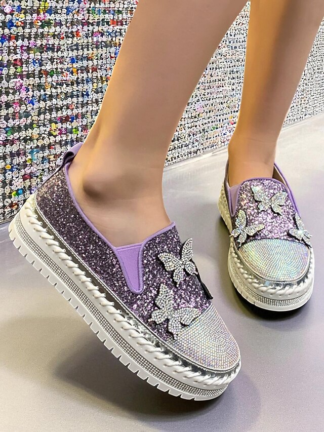 Women's Sneakers Purple Glitter Platform with Slip-On