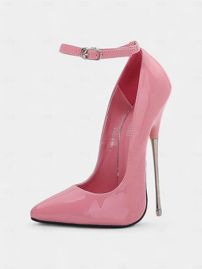 Heels Patent Stiletto with Strap Leather Red Ankle Women's