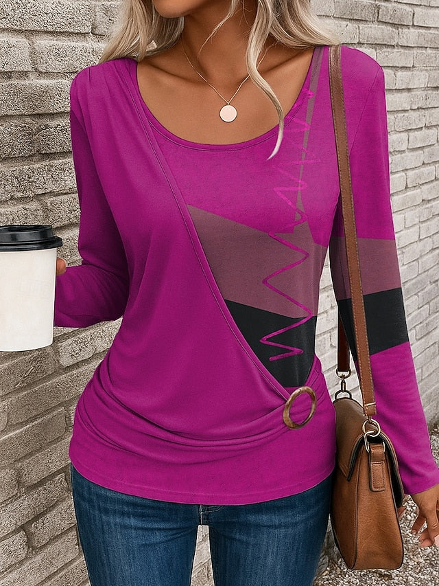Women's T Shirt Patchwork Print Graphic Geometric Vintage