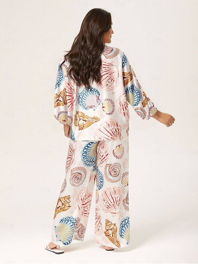 Shell Print Relaxed Fit Overhead V-Neck Blouse