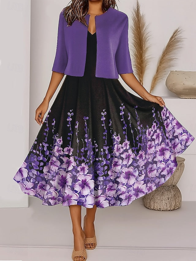 Women's Two Piece Dress Sets Midi Dress with Jacket Elegant