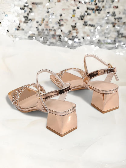 Gold Block Wedding Heel Rhinestone for Sandals – Women Elegant