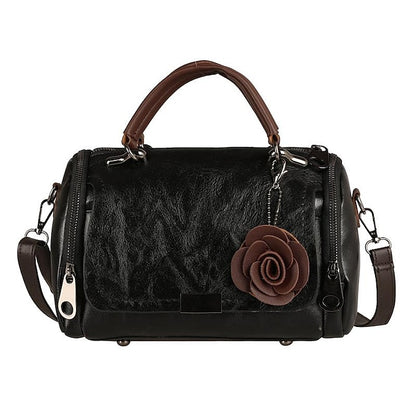 Vintage-Style Floral Handbag Women's Faux with Leather