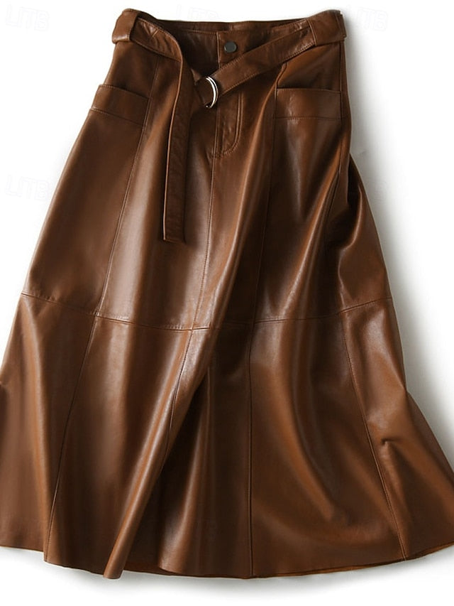 Women's Vintage Fashion Midi Mid Waist Skirts Plain