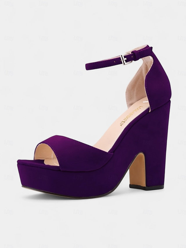 Suede Nude Sandals - Platform Women's Chunky Block Heel