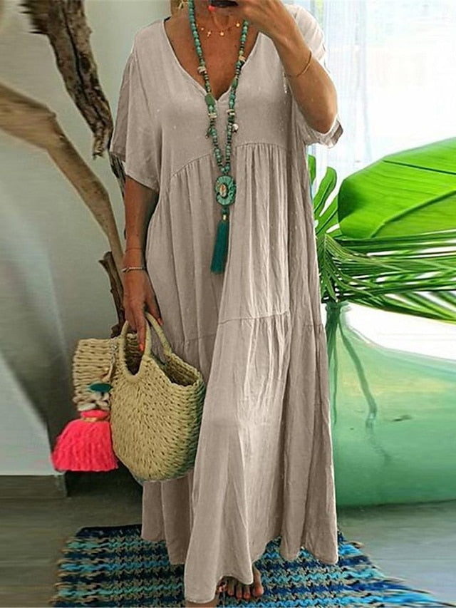 Women's Wine Navy Blue Orange Summer Spring Maxi Dress