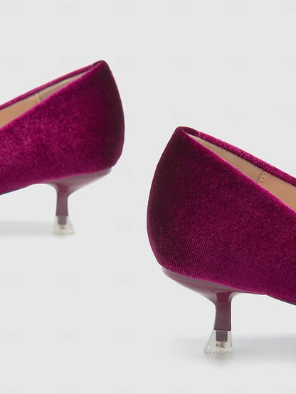 Heel - Pearl Pumps Women's Burgundy Kitten Bow Velvet with