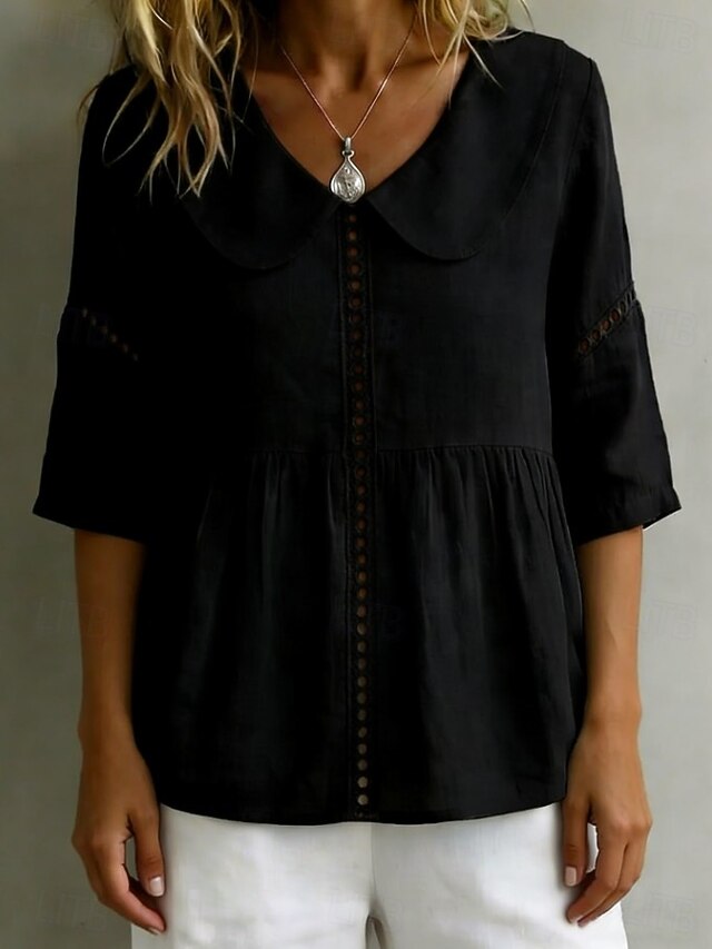 Women's Shirt Lace Patchwork Vintage Stylish Peter Pan