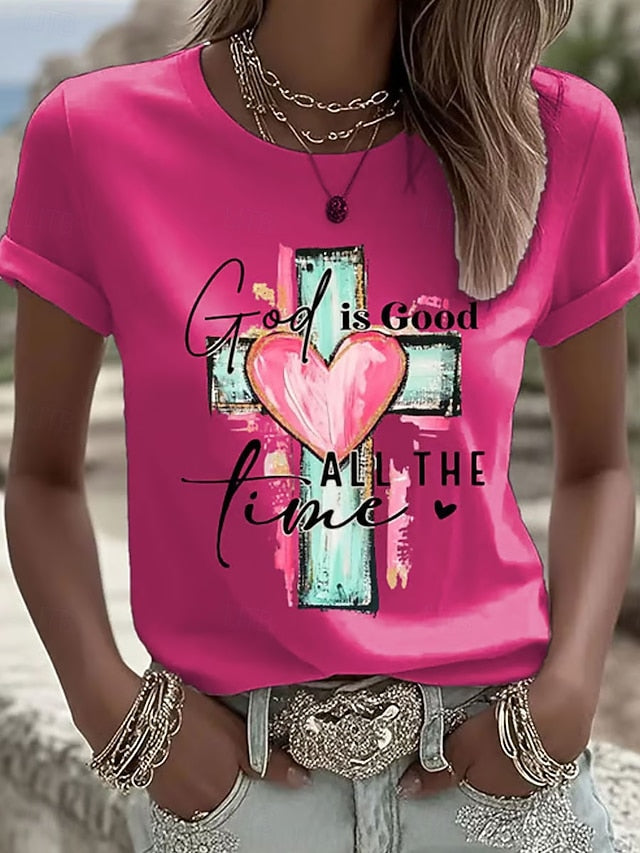 Women's T Shirt Print Graphic Letter Vintage Stylish