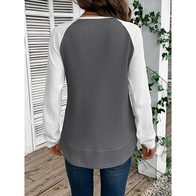 Women's T Shirt Color Block Fashion Stylish Classic Long