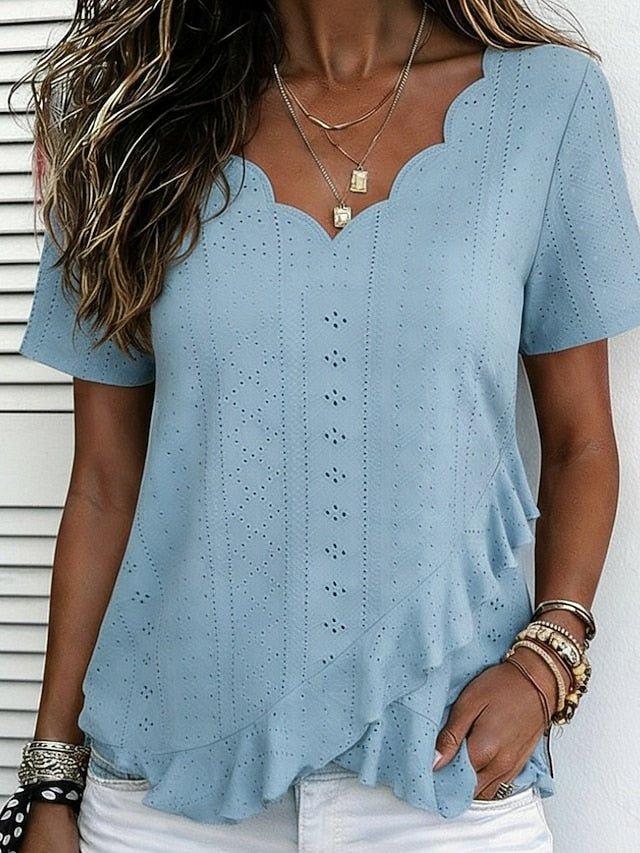 Women's Blouse Ruched Hollow Out Plain Active Stylish Short