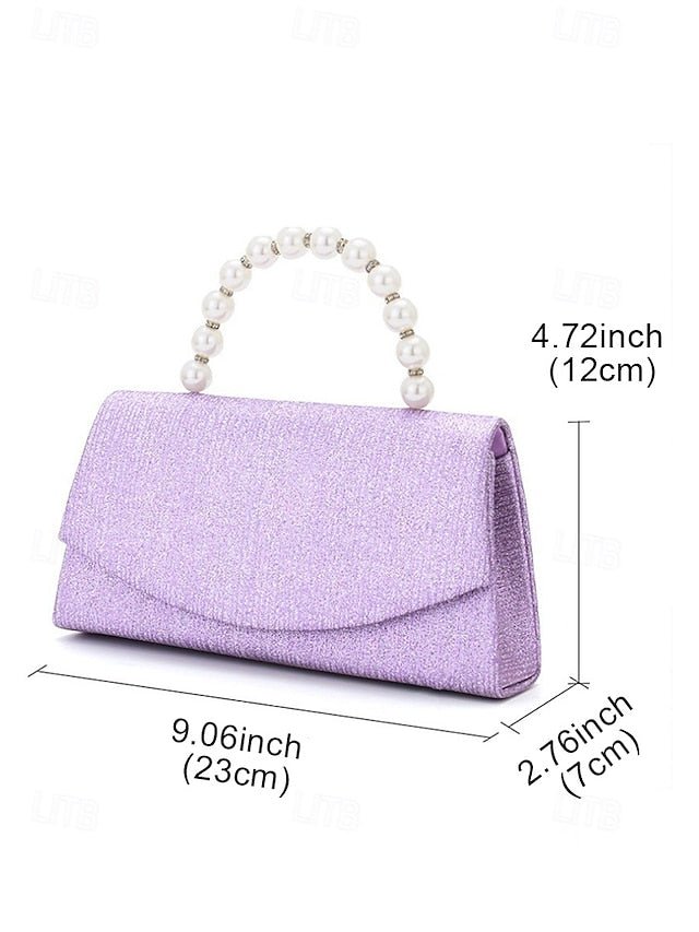Handle Bag Purple Clutch Pearl with Glitter Women's –