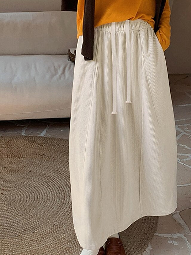 Women's Casual Maxi High Waist Skirts Plain Drawstring