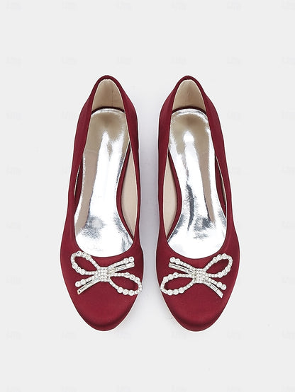 Rhinestone Round-Toe Bow Flats Embellished - Women's