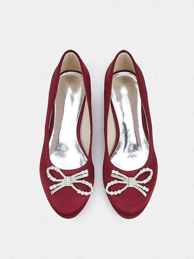 Women's Round-Toe Rhinestone - Embellished Flats Bow