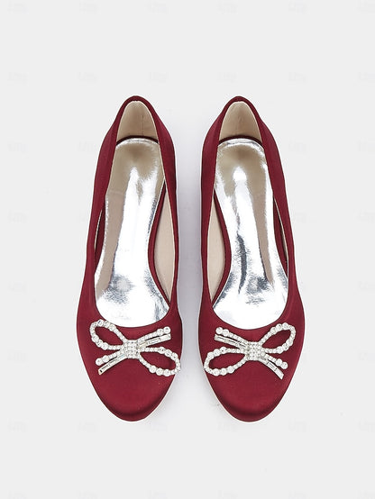 Women's Round-Toe Rhinestone - Embellished Flats Bow