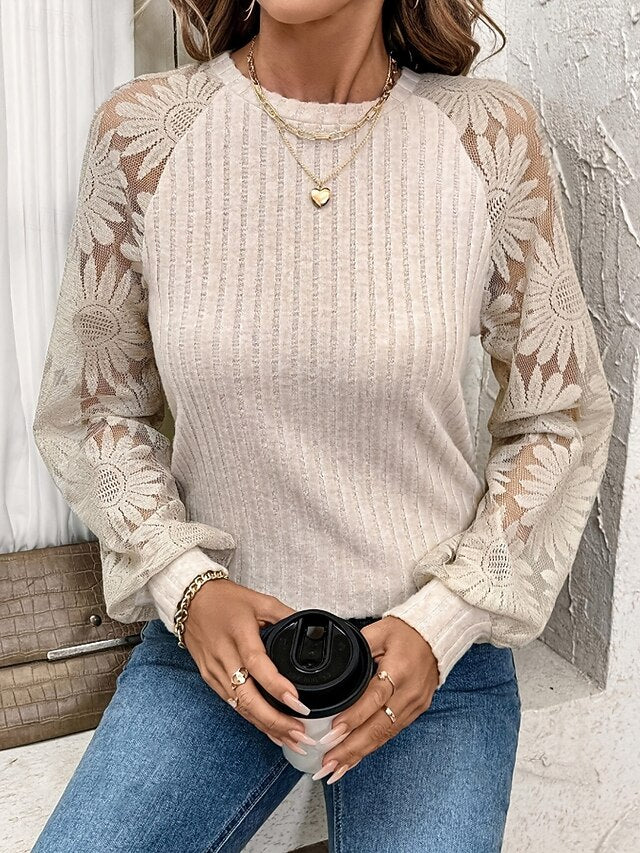Women's Shirt Blouse Lace Tops Long Sleeve Tops Lace