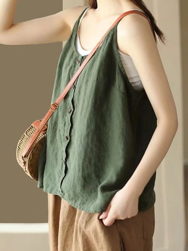 Tank Women's Shirts Blouse Top Linen Cotton Camisole