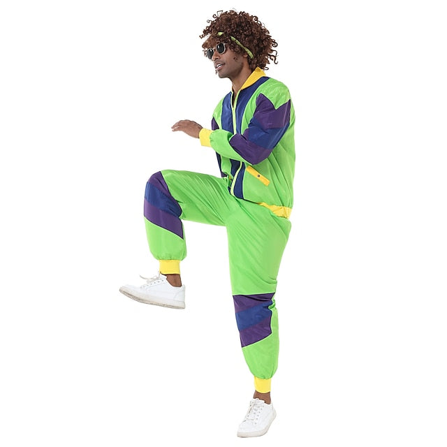 Retro Vintage 1980s Workout Outfits Cosplay Patchwork Fancy