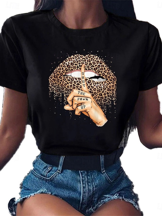 Women's T Shirt Leopard Mouth Fashion Modern Casual Short
