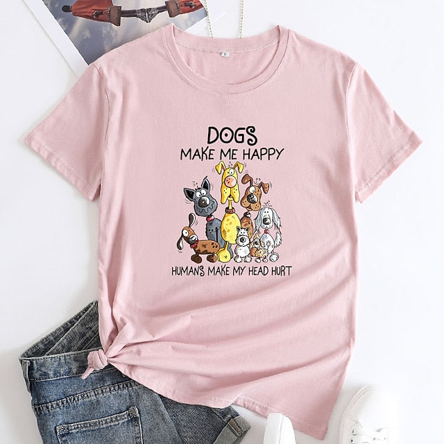 Women's T shirt Tee 100% Cotton Dog Short Sleeve Daily