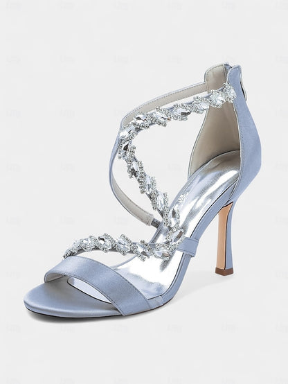 - High White Strappy Rhinestone Women's Sandals Heel