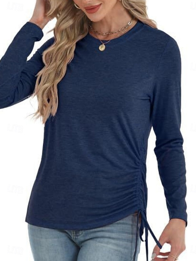 Women's Blouse Drawstring Solid Color Daily Stylish Casual