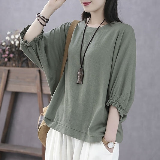 Women's Texture Blouse T Shirt Summer Tops Plain Fashion
