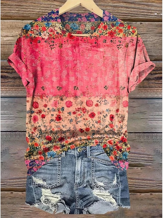 Women's T Shirt Floral Graphic Vintage Fashion Stylish
