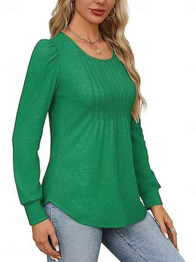 Women's Shirt Blouse Ruched Solid Color Basic Casual Long