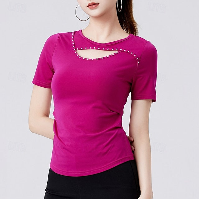 Latin Dance Top Hollow-out Pure Color Splicing Women's
