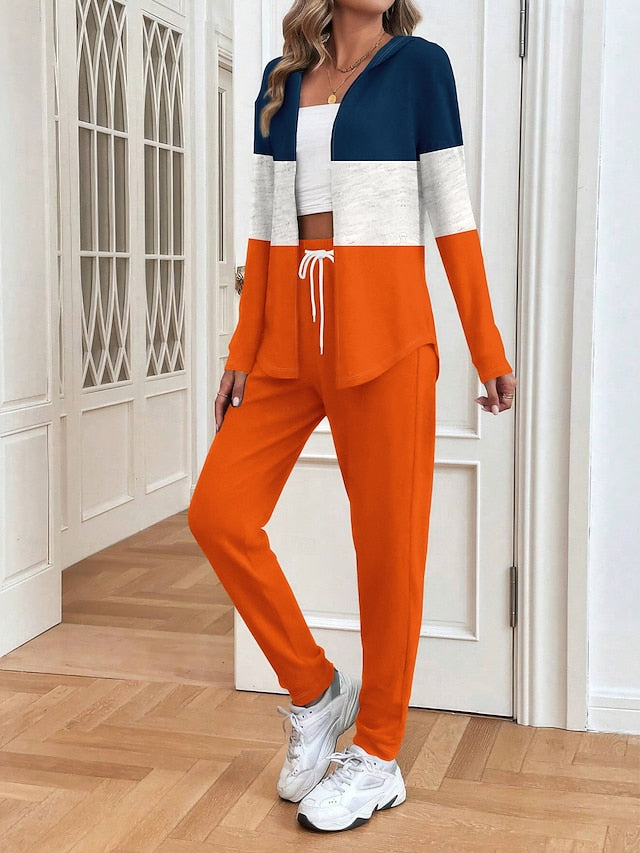 Women's 2 Pieces Hoodie Tracksuits Pants Sets Long Sleeve