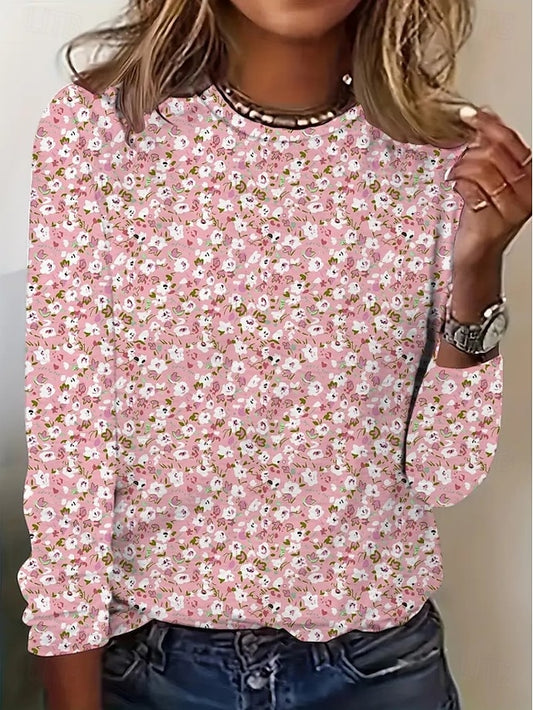 Women's T shirt Crew Neck Long Sleeve Tunic Graphic