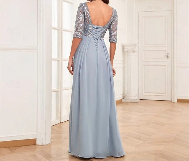 Floor Mother the of Elegant Simple Neck Dress Bride Crew