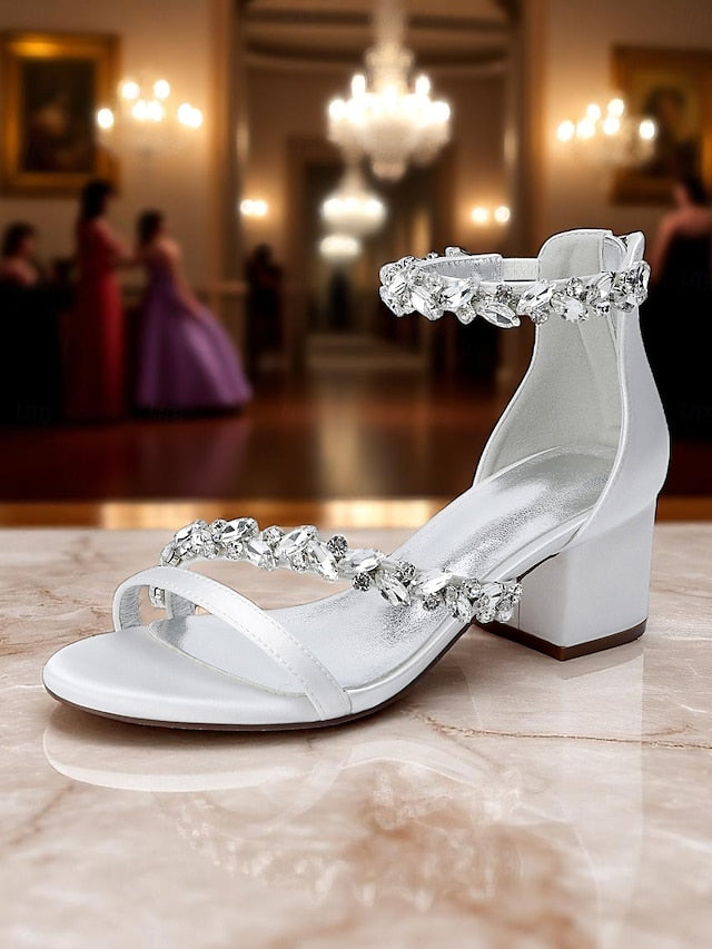 Satin Heel Block Sandals - Purple Women's Crystal