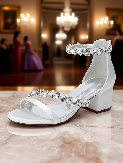 Satin Heel Block Sandals - Purple Women's Crystal