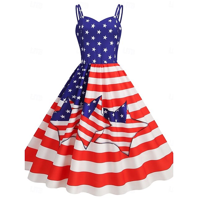 Women's Patriotic  Mini Dress A Line Dress Slip Dress Off