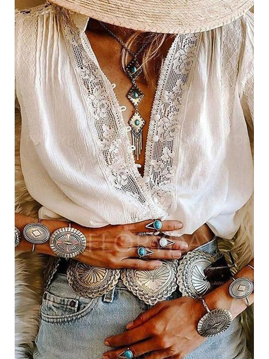 Women's Blouse Lace Tops Lace Plain Modern Casual Long