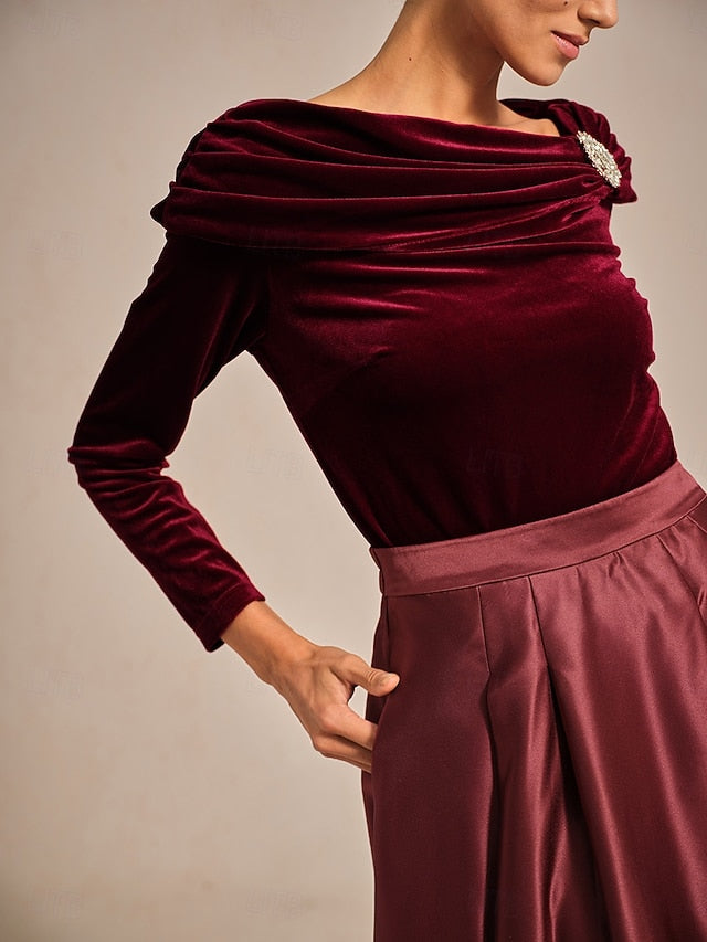Christmas Women's Dressy Tops Velvet Elegant Long Sleeve