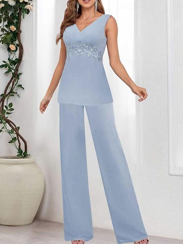 Dress Guest Simple Wedding the of Piece Bride Mother V Elegant 3