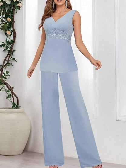 Dress Guest Simple Wedding the of Piece Bride Mother V Elegant 3