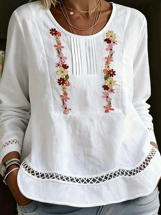 Women's Blouse Dressy Tops Ruched Patchwork Embroidered