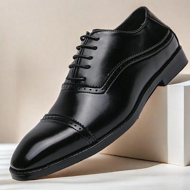 Faux Oxford Brogue Leather – Brown Men's Shoes Classic