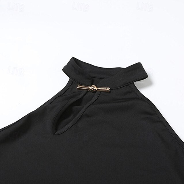 Women's T Shirt Eyelet Plain Classic Casual Sleeveless High