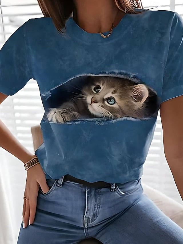 Women's T Shirt Graphic Animal Cat Vintage Stylish Classic